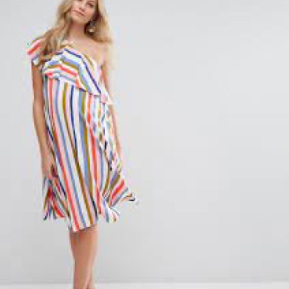 ASOS Stripe Ruffle One Shoulder Mini Dress